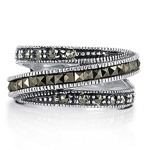 Sterling Silver Ring Marcasite Ring in 3-Row Design - Ideal Gift For Mother,... by 925 Silver Jewelry NewOutlet