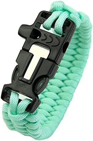 Kang Survival Bracelet Outdoors Paracord Scraper Whistle Flint Fire Starter Gear Kits Mint Green