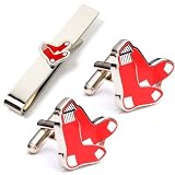 Boston Red Sox MLB Baseball Cufflinks with Matching Tie Bar Set