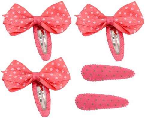 Baby/Todler/Girl ribbon Bow Hair Clip 3 Ribbon and 2 Clips Set (Dot Polka / Salmon)