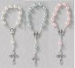 One Decade Finger Rosary with White, Pink, or Blue Beads, Crucifix, and Emblem - MADE IN ITALY