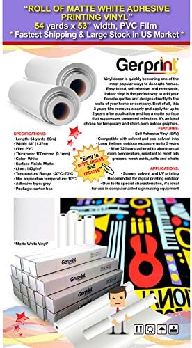 "ROLL OF MATTE WHITE ADHESIVE PRINTING VINYL", 54 yards x 53" width, PVC Film ***Fastest Shipping and Large Stock in US Market***