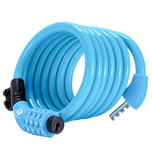 Etronic ® Security Lock M6 Self Coiling Resettable Combination Cable Lock, 6-Feet x 3/8-Inch