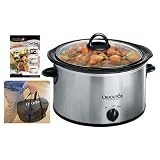 Rival SCR409-SS 4-Quart Slow Cooking Crock Pot Cooker w/ Travel Bag & Cookbook, Stainless Steel