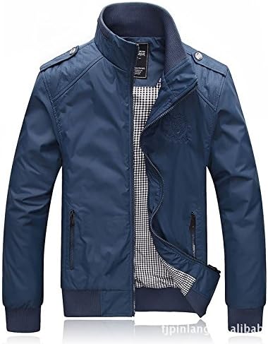 LinlyQueen ideal choice men's new winter slim fit stand collar jacket Blue S
