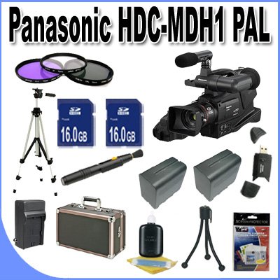 Panasonic HDC-MDH1 AVCHD Camcorder (PAL) + 2-16GB SDHC Memory Cards (Double Memory Kit!!) + 2 Extra Extended Life Batteries + Ac/Dc Charger + 3 Piece Filter Kit + Wide Angle Lens + 2X Telephoto Lens + USB Card Reader + Shock Proof Deluxe Case + Professional Full Size Tripod + Lens Pen Cleaner + Accessory Saver Bundle!