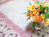 Block Printed Silk Organza Fringed Sheer Shawl Tablecloth Table Topper Ivory Brown Rust 60