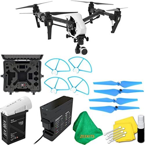 DJI Inspire 1 V2.0 Quadcopter With Single Remote + Deluxe Hard Case + 4pcs Blue Propellers + Blue Propeller Guards + ZEEKITS Microfiber Cloth + Lens Cleaning Kit for DJI