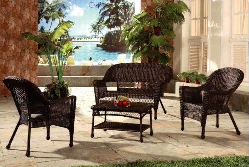 4pc Outdoor Espresso Wicker Patio Furniture Set
