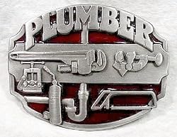 Plumber (Occupation) Maroon Red Enamel Pewter Buckle