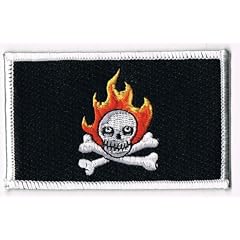 Aufn�her / Patch PIRAT MIT FLAMME, mit Kettelrand, Gr�sse ca. 9 x 5,5 cm