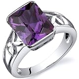 Large Radiant Cut 4.25 carats Alexandrite Solitaire Ring in Sterling Silver Rhodium Finish Available in Sizes 5 thru 9