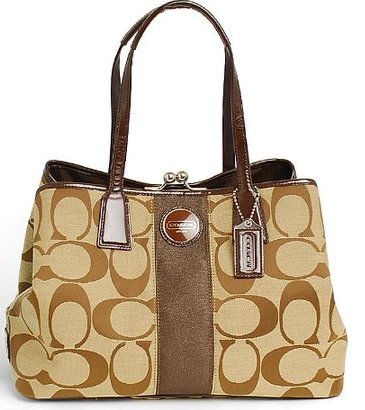 COACH SIGNATURE C KHAKI MAHOGANY CARRYALL/ SATCHEL 13533