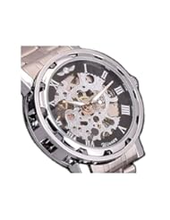 Home: Luxury Mechanical Mens Steampunk Skeleton Mens Men Stainless Steel Wrist Watch-Silver&Black - Thailand