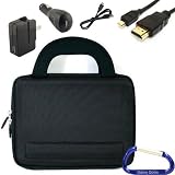 Gizmo Dorks Hard Cover Case with Handles (Black), HDMI Cable, and Charging Bundle with Carabiner Key Chain for the Vizio 8 inch Tablet