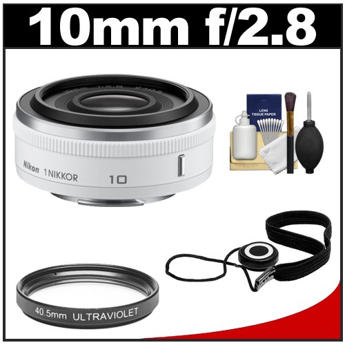 Nikon 1 10mm f/2.8 Nikkor Lens (White) with UV Filter + Cleaning & Accessory Kit