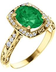 10K Yellow Gold 9.00x7.00mm Oval Cut Chatham Created Emerald and Diamond Ring -- LIFETIME WARRANTY