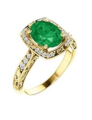14K Yellow Gold 9.00x7.00mm Oval Cut Chatham Created Emerald and Diamond Ring -- LIFETIME WARRANTY