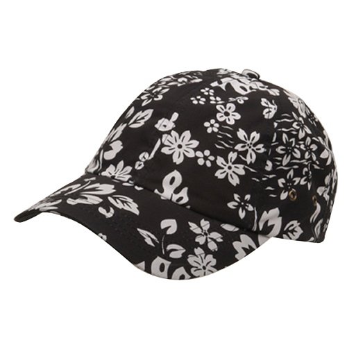 Immediately Hawaiian Flower Print Cap #3-Black W31S57B