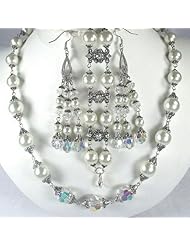Swarovski clear ab and Ivory pearl matching wedding jewelry set