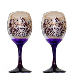 ArtisanStreet's Elegant Wine Goblets. Set of 2. Intricate Scroll Design in Shades of... by ArtisanStreet