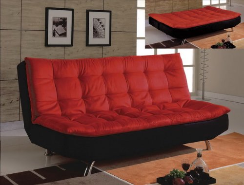 Red and Black Modern Tufted Futon Sofa Bed