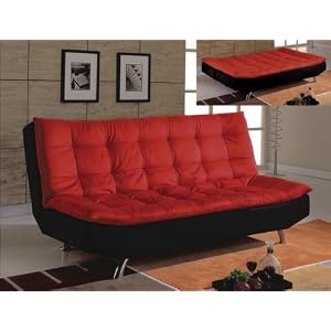 Red and Black Modern Tufted Futon Sofa Bed