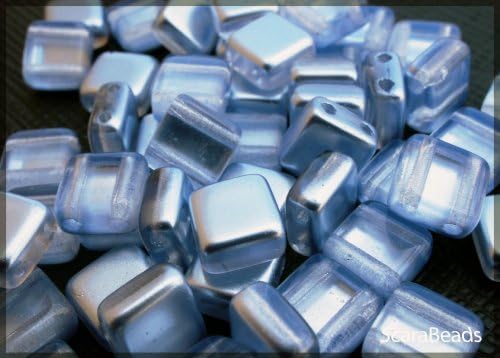 40pcs Czech Glass Two-Hole Tile Beads ESTRELA 6x6x3.2mm Light Blue