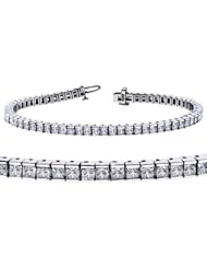 6.00 CT TW Channel Set 100% Natural Princess Cut Diamond Tennis Bracelet in 14k White Gold (G-color/SI1-clarity)