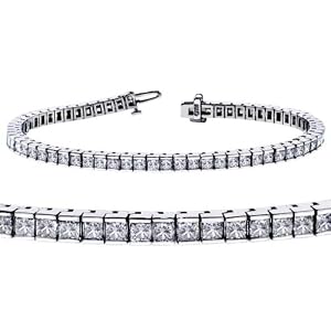 5.00 CT TW Channel Set 100% Natural Princess Cut Diamond Tennis Bracelet in 14k White Gold (F-G-color/VS2-SI1-clarity)
