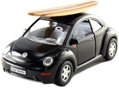 Set of 4: 5" Volkswagen New Beetle with Surfboard 1:32 Scale (Black/Green/Red/Yellow)