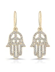 0.46 total carat Round Cut Diamond Hamsa Design Drop Earrings in 14k Gold