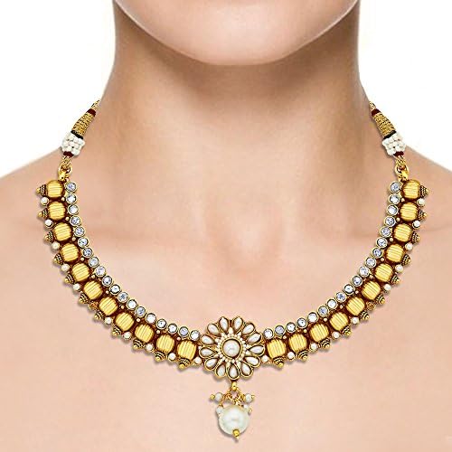 Silvora Gold Plated Temple Style Pearl Set (PFJN4426)