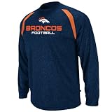 NFL Men's Denver Broncos Fanfare IV Adult Long Sleeve Crew Neck Synthetic Marled Tee (Athletic Navy Marled/Dark Orange, Small)