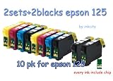 10 Pk Ink T1251-t1254 Non Oem Ink Cartridges for Epson Stylus Nx125/127/130/420/625 Workforec Workforce 320 Workforce 323 Workforce 325 Workforce 520
