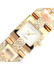 Lady Women Mother of Pearl Gold Case Crystal Bracelet Fabulous Quartz Watch