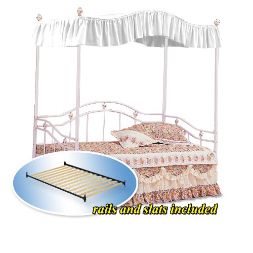 White Princess Canopy Set White Twin Day Bed Day Bed Set with Bed Slats Bunkie Boards & Rails
