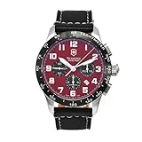 Victorinox Swiss Army Men's 24785.1000 Airboss Mach 6 Black Leather Automatic Chronograph Red Dial Watch