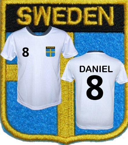 Schweden Trikot “Model SW01″-gesticktes Wappen-inclusive Wunschnamen+Zahl-Größen: -116-122-128-134-140-146-152 (116)