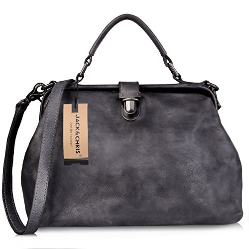 Jack&ChrisWomen's Retro Leather Gladstone Doctors Bag,WBFL004 (Grey)