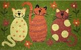 STC Hand Tufted Coir Door Mat with Anti-slip Backing, 3 Cats Design, 45x75cm