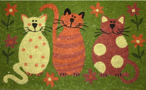 STC Hand Tufted Coir Door Mat with Anti-slip Backing, 3 Cats Design, 45x75cm
