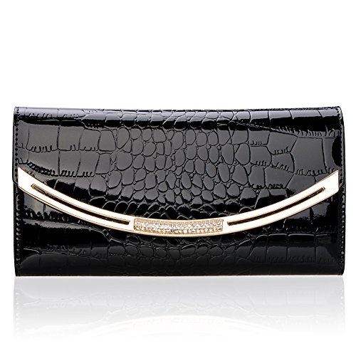 Vbiger Alligator Pattern Lady's Money Clip Wallet Cow Leather Trifold Long Style