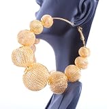 Gold Basketball Wives Mesh Disco Ball Hoop Earrings Poparazzi Lightweight Paparazzi