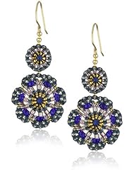 Miguel Ases Blue Quartz and Swarovski Flower Station Drop Earrings