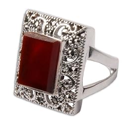 Romantic Gifts Sterling Silver Red Onyx Gemstone Ring US Size 4