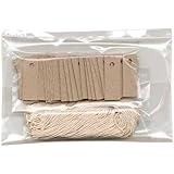 100 Blank Mini KRAFT Hang Tags (1/2"x1") & 100 Cut Strings for Crafts & Gifts. Personalize & Price your merchandise.