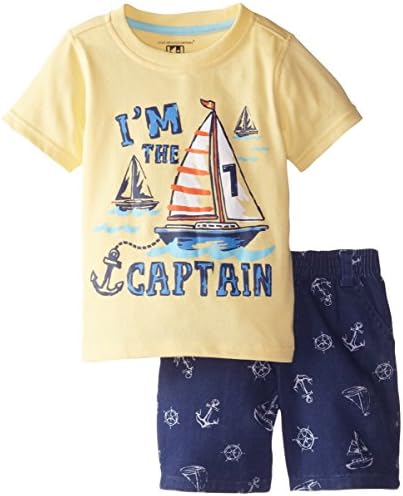 Kids Headquarters Little Boys' Tee with Shorts Sail Boat, Yellow, 3T