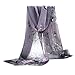 Soft Wear Womens Ladies Medium Long Chiffon Scarf Stole Scrawl Flower Printed Wrap Scarves (Grey)