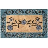Blue Floral Design Thick Coir Doormat by 